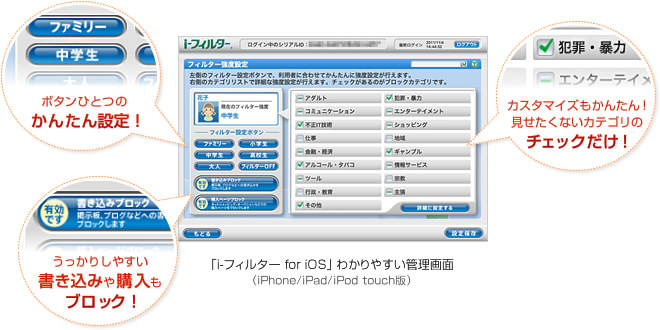「i-フィルター for iOS」 わかりやすい管理画面(iPhone/iPad/iPod touch版)